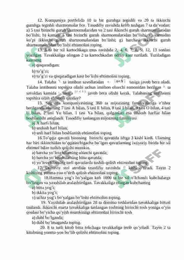 Elementar hodisalar fazosi. Tasodifiy hodisalar ustida amallar. Ehtimollikning ta’riflari 4