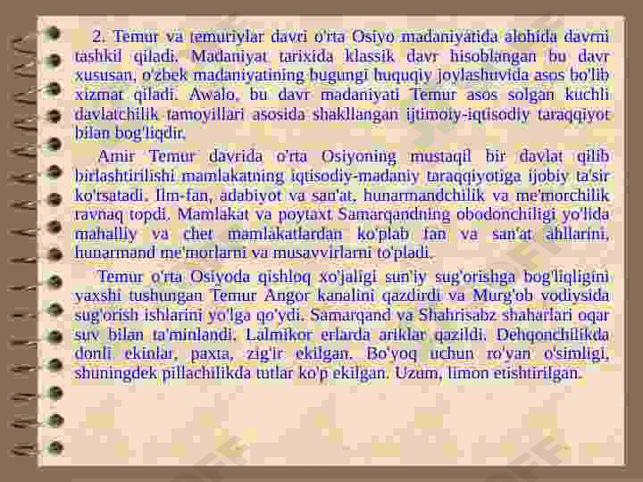 AMIR TEMUR VA TEMURIYLAR HUKMRONLIGI DAVRIDA MOVAROUNNAHRDA MA’NAVIY MADANIYAT (XIV ASRNING IKKINCHIYARMI - XV ASR) 4