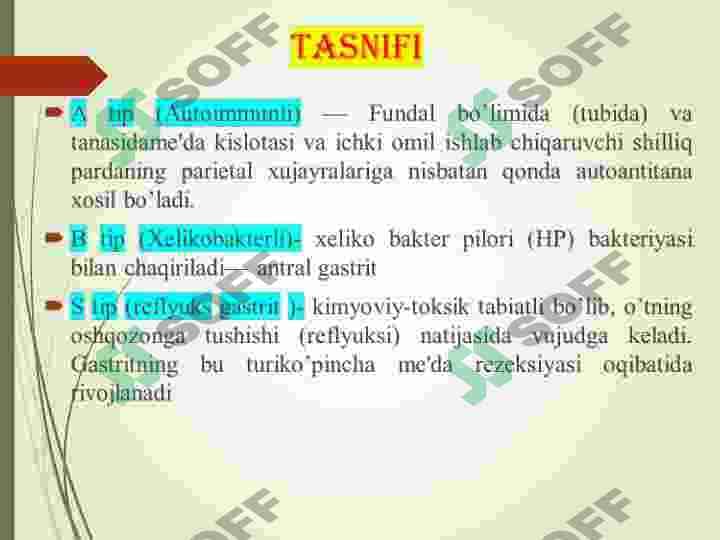 Gastritlar. Me'da va 12 barmoq ichak yara kasalligi ,sabablari, klinikasi va davolash profilaktikasi 4