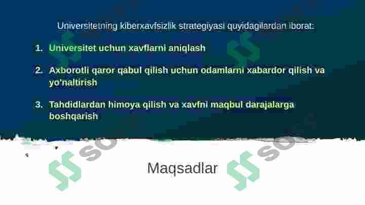 OLIY TA’LIM MUASSASALARI AXBOROT XAVFSIZLIGINI TA’MINLASHNING TASHKILIY CHORALARINI ISHLAB CHIQISH 4