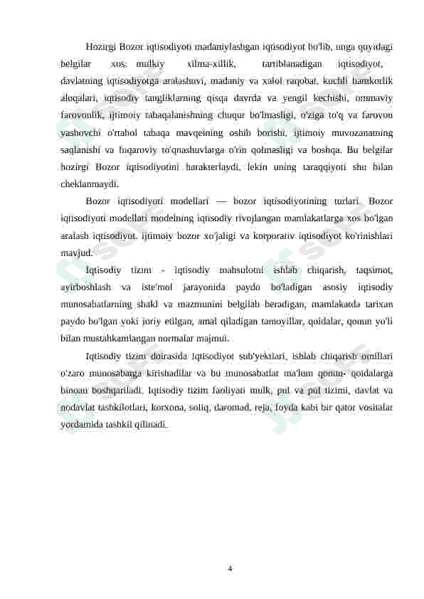 Bozor mexanizmi va uning tarkibiy qismlarining iqtisodiy nazariy tavsifi 4