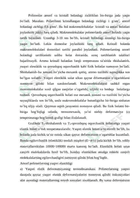 Amorf polimerlar tuzilishi va xossalari 4