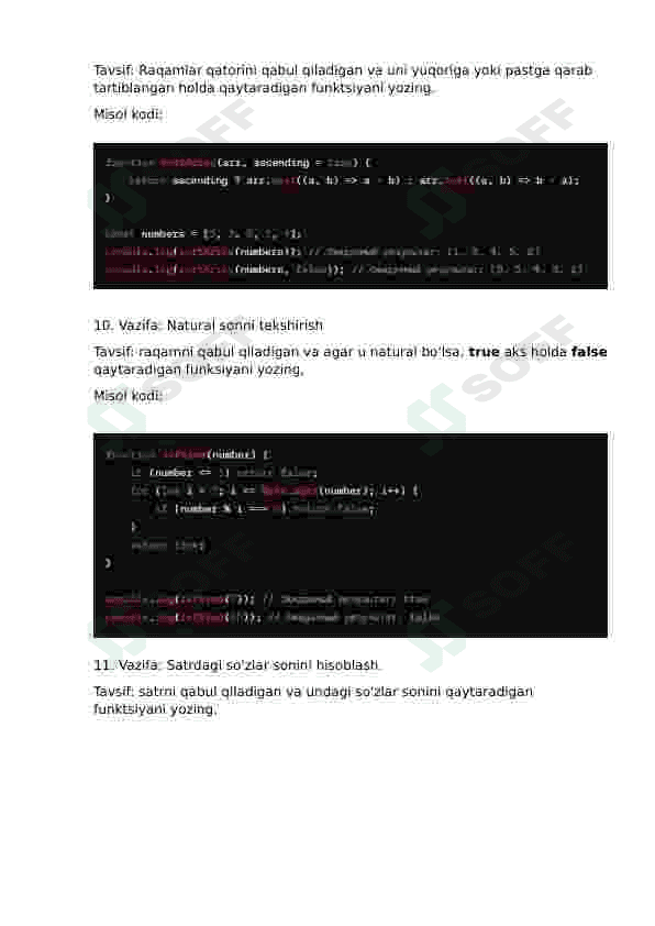 Javascript dasturlash tilidan 20 ta masalalar to'plami, ko'd na'munasi bilan. 4