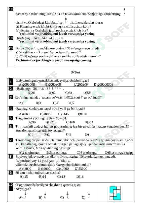 Matematika fanidan testlar 4