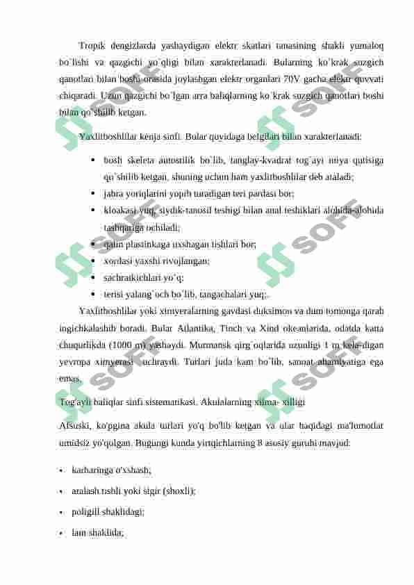 Baliqlar katta sinfining umumiy tavsifi va sistematikasi. Tog'ayli baliqlar sinfi vakillarining tuzilishi, ko'payishi va rivojlanishi. 5