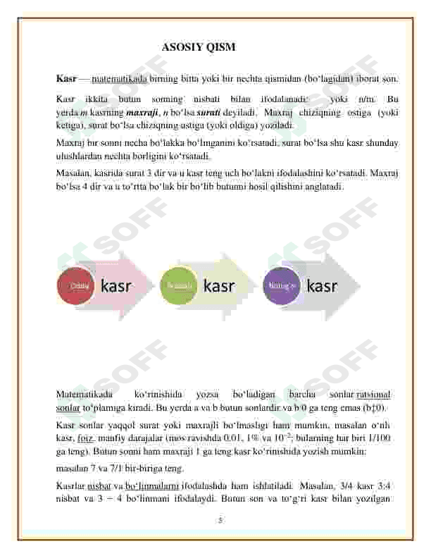 Aralash kasrlani qo`shish va ayirishga doir misollar yechish 5