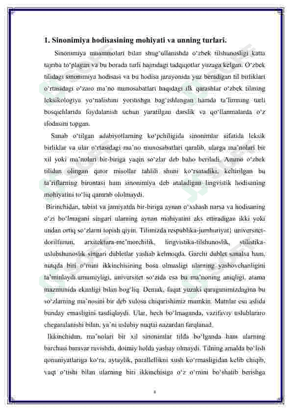 O'zbek tilshunosligida sinonimiya hodisasining o'rganilishi 5