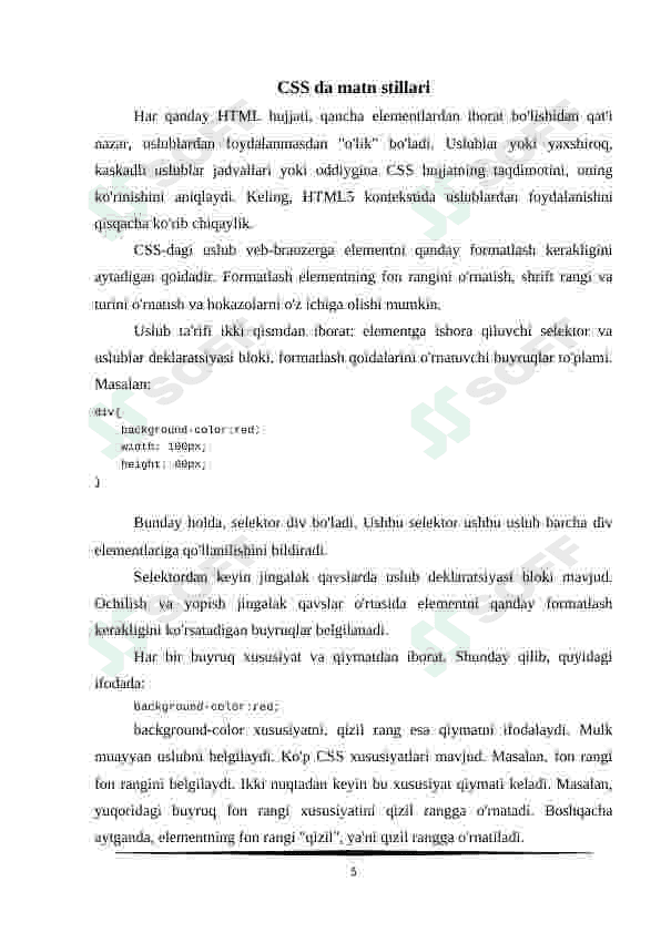 CSS da matn stillari. Grafikaning stil xossalari. CSS navigatsiyasi 5