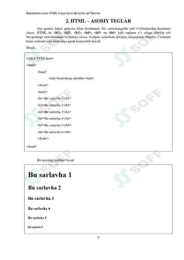 Html darsi uchun umumiy qo'llanma(mukammal) 5