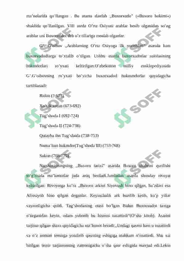 Somoniylar davri tarixini o’rganishda Narshaxiyning “Buxoro tarixi” asarining o’rni 5