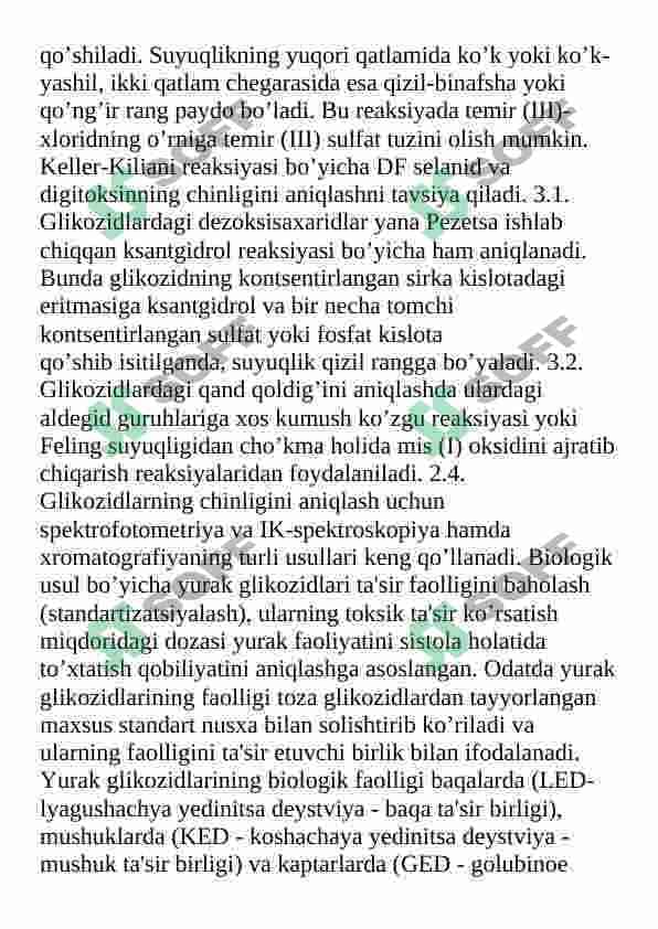 Fotometrik usulda yurak glikozodlarini sifat va miqdorini aniqlash 5