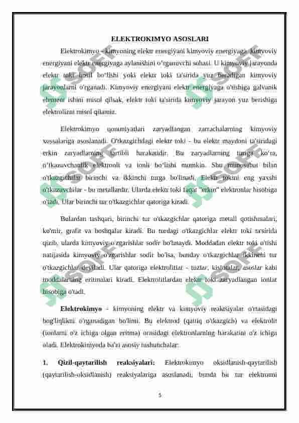 Elektrokimyo – tibbiyotda elektrodiagnostikaning asosi 5