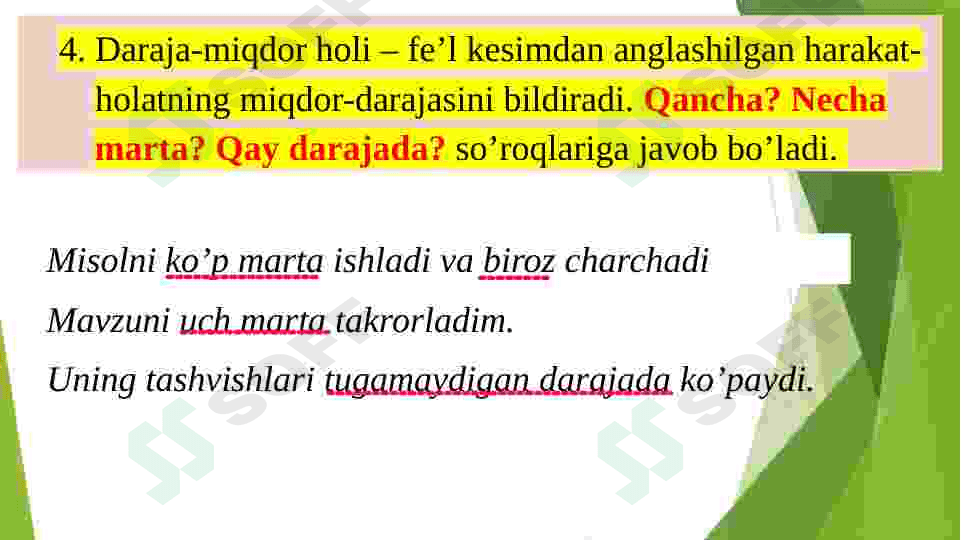 Ikkinchi darajali bo’laklar haqida umimiy ma’lumot. 5