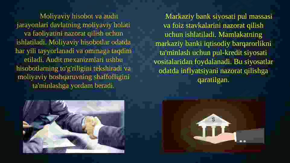 Moliya mexanizmi va uning tarkibiy qismlari, elementlari va moliyaviy siyosatni amalga oshirishdagi ro’li 5