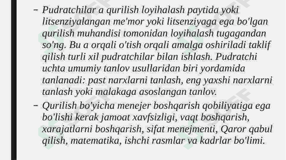 Qurilish ishtirokchilari kimlar va ularning huquqlari hamda majburiyatlari. 5