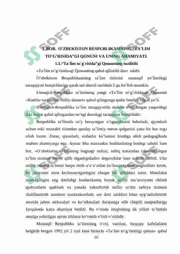 O’zbekiston Respublikasining “Ta’lim to’g’risida”gi qonuni va uning mazmun mohiyati 5