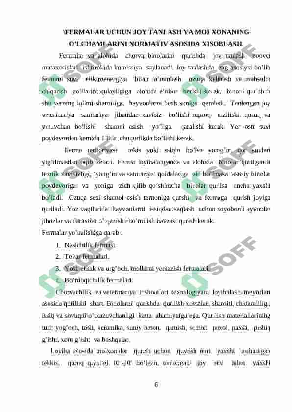 Bog’lanmay boqiladigan qoramollarga mo’ljallangan molxona. 5