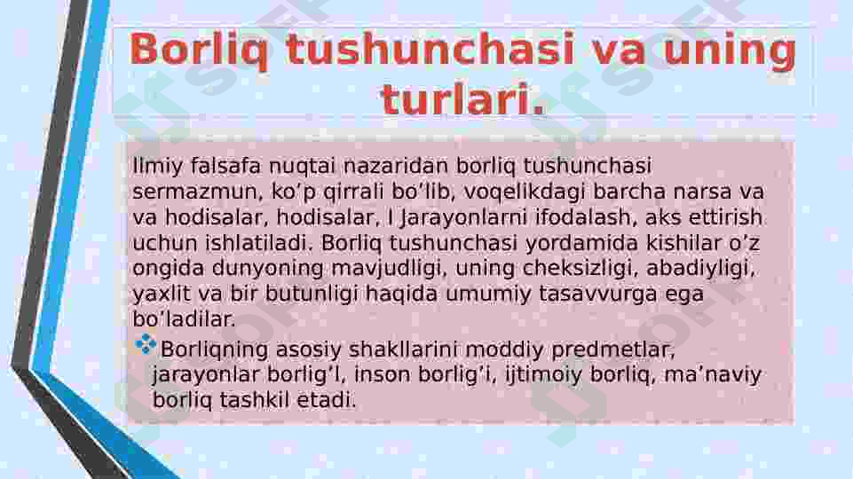 Borliq falsafasining fundamental kategoriyasi. 5