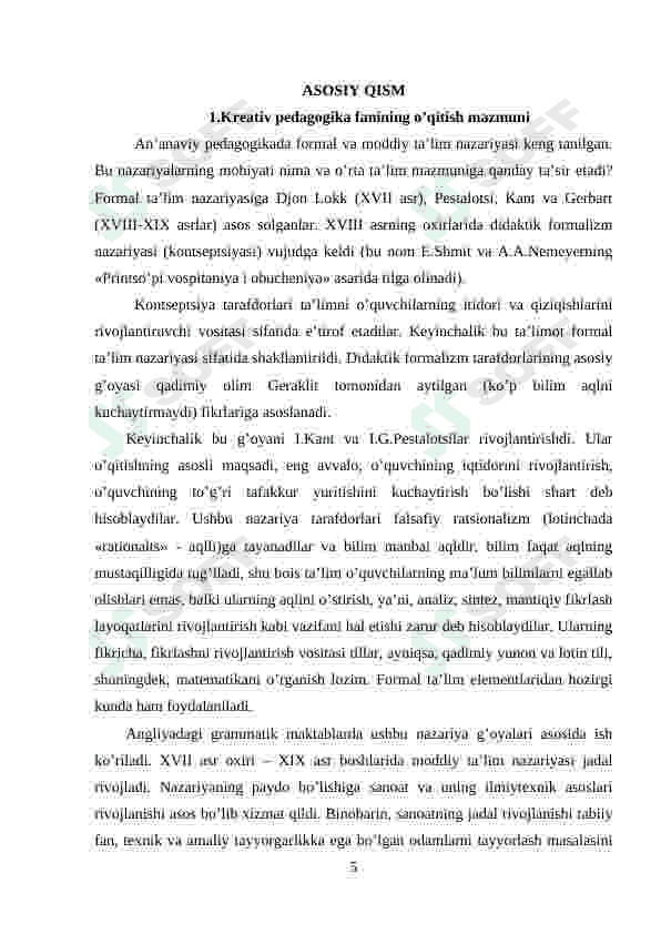 KREATIV PEDAGOGIKA FANINI O’QITISH METODLARINING O’ZIGA XOS XUSUSIYATLARI 5