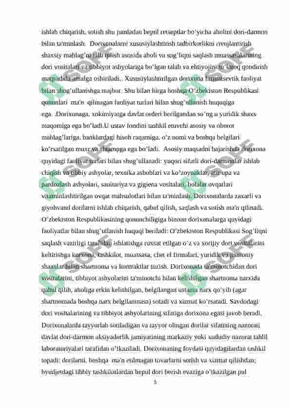 Dorixona tashkilotining foydasini maksimallashtirish negizlarini aniqlash. 5