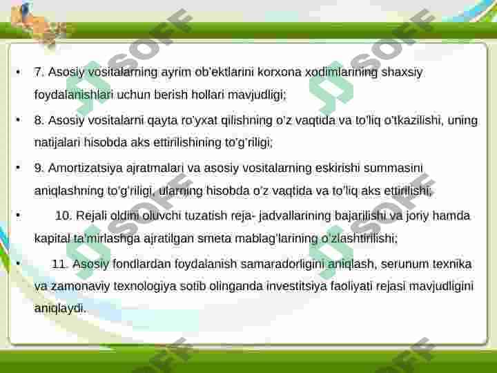 Asosiy vositalar ta'mirini hisobga olish 5