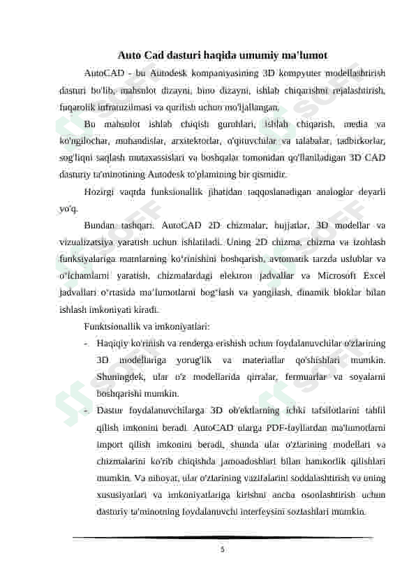 Autocad dastur interfeysi va instrumentlar paneli 5