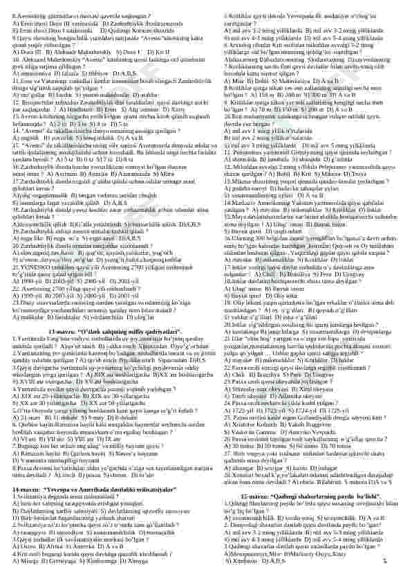 Tarix fanidan mavzulashtirilgan testlar 5