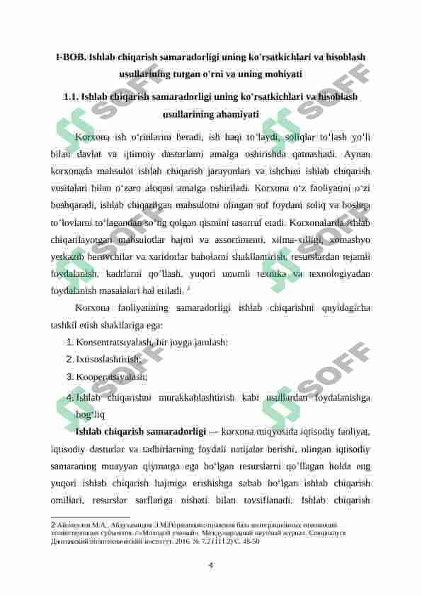 Ishlab chiqarish samaradorligi uning ko'rsatkichlari va hisoblash usullari 5