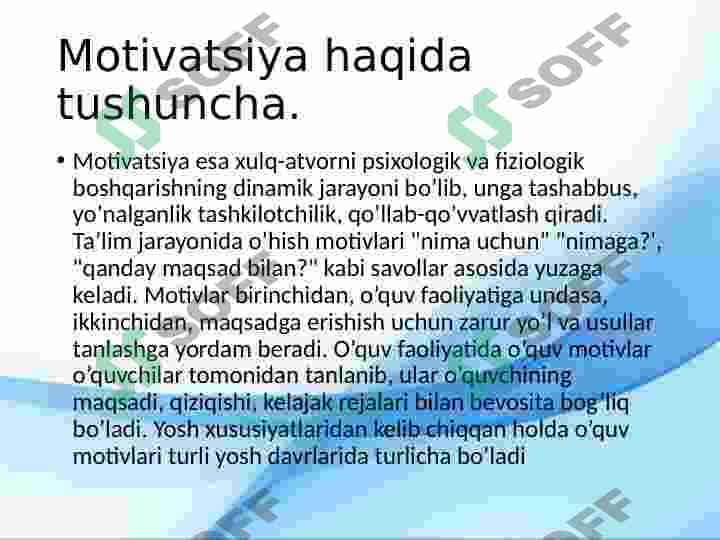 Motiv va motivatsiya va hissiyotning namoyon bo'lishi 5