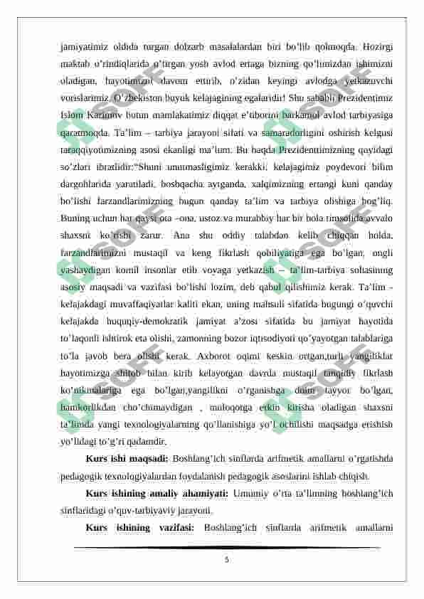 100 ichida qo’shish va ayirish malakalarini shakllantirish 5
