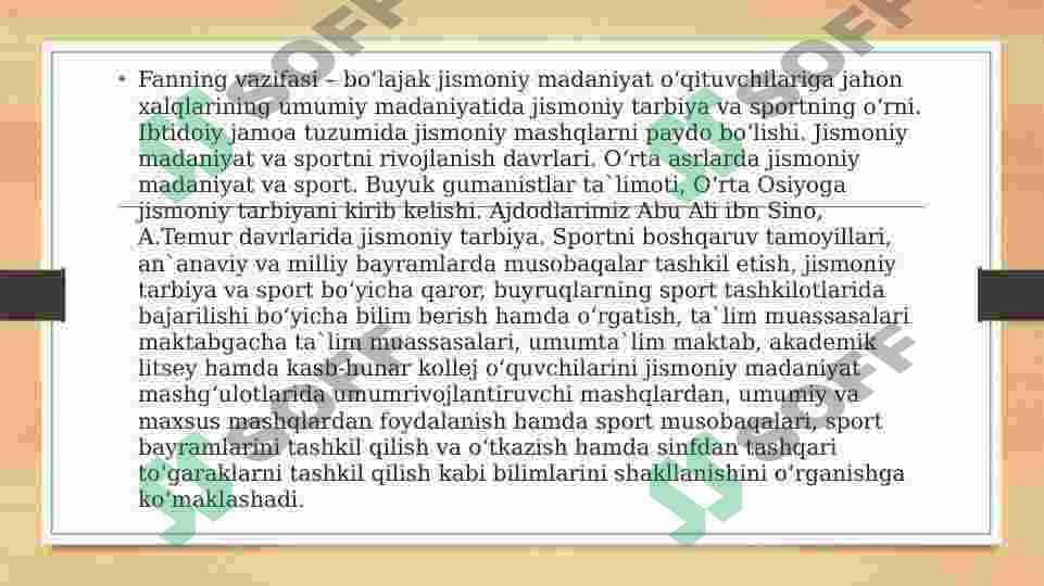Jismoniy madaniyat nazariyasi va metodikasi fanining maqsadi hamda vazifalari. 5