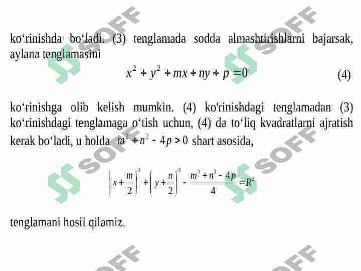 Tekislikda ikkinchi tartibli chiziqlar: Aylana, ellips, giperbola, parabola. 5