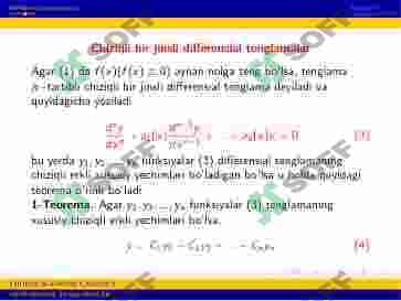 Yuqori tartibli chiziqli differensial tenglamalar. Ostrogradskiy-Liuvill formulasi 5