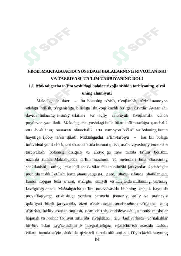 Maktabgacha   yoshdagi  bolalarning rivojlanishi  va  ta'lim  tarbiyasi kurs ishi 5