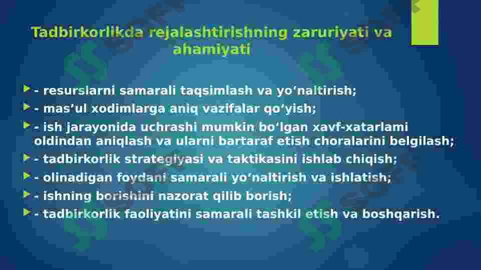 Korxona faoliyatida biznesni  rejalashtirish 5