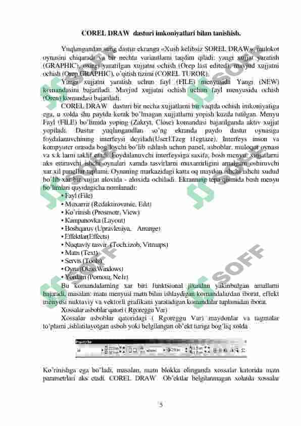 Corel draw dasturida matnlar va jadvallar bilan. ishlash 5