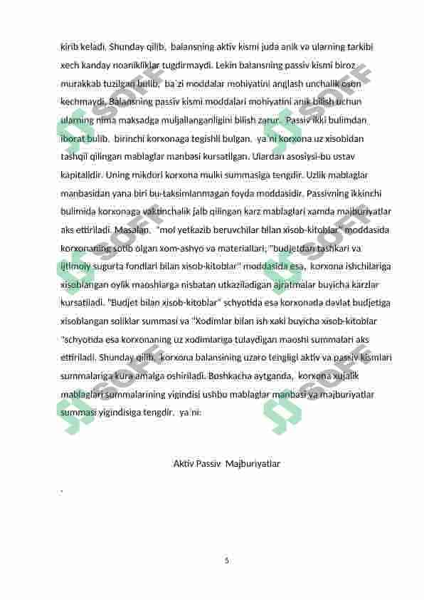 Turli mulkchilik shaklidagi dorixona tashkilotlarida buxgalterya balansi 5