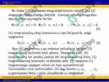 HOSILAGA NISBATAN YECHILMAGAN DIFFERENSIAL TENGLAMALAR. LAGRANJ VA KLERO TENGLAMALARI. 5