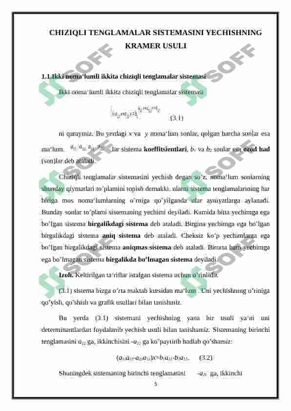 Chiziqli tenglamalar sistemasini yechishning Kramer, Gauss va matritsalar usuli 5