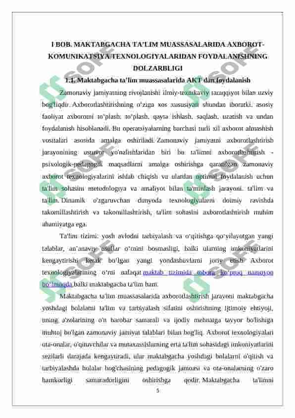 Maktabgacha yoshdagi bolalarga ta’lim-tarbiya berishda axborot texnologiyalarining o’rni 5