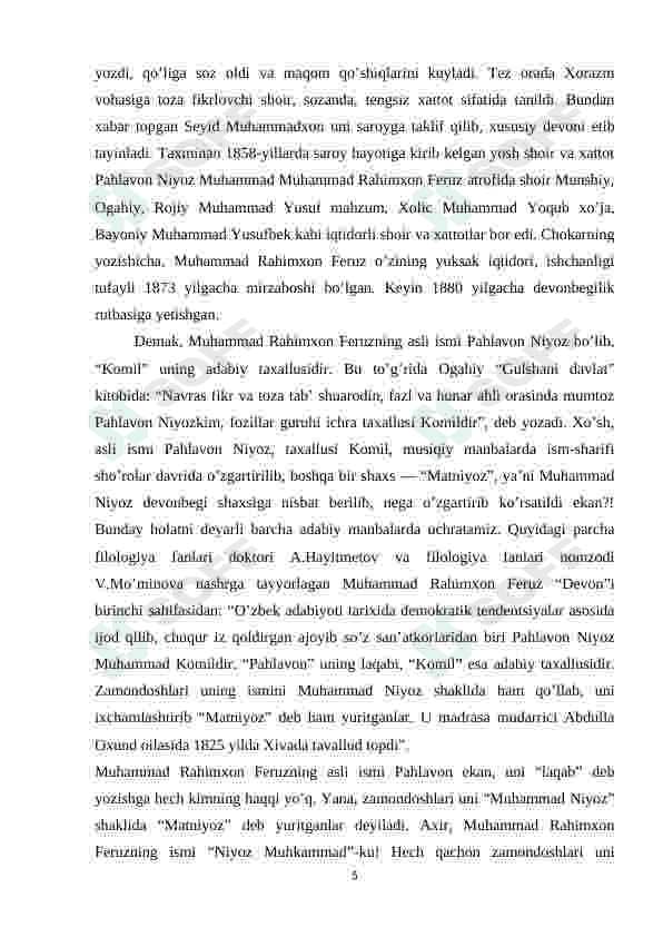 Xorazm adabiy maktabida Muhammad Rahimxon Feruzning tutgan o’rni 5