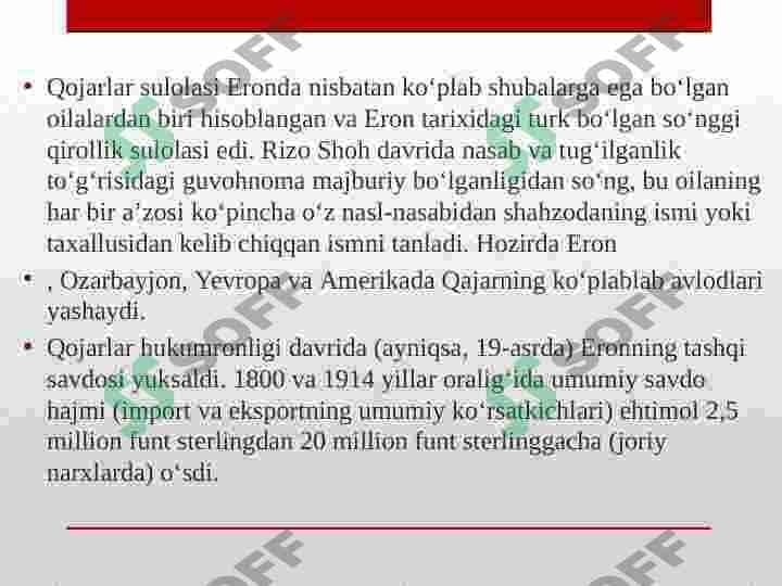 Qojarlar sulolasi hukmronligining o`rnatilishi 5