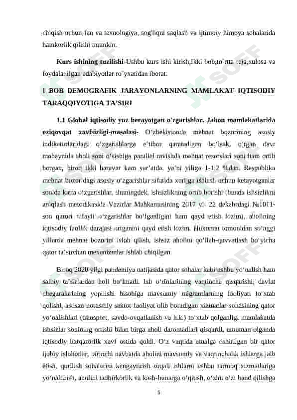 JAHON IQTISODIYOTIDA OZIQ OVQAT VA DEMOGRAFIK MUOMMOLAR,ULARNI BARTARAF ETISH BO'YICHA TIZIMLI CHORA-TADBIRLAR 5