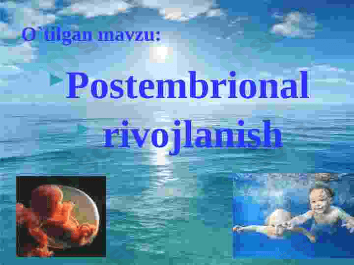 “Embrion rivojlanishga tashqi muhitning ta`siri.Rivojlanishning umumiy qonuniyatlari. Biogenetik  qonun. Embrionlarning o`xshashlik qonuni “ 5