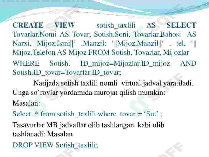 Tranzaksiyalarni boshqarishda so‘rovlar yaratish va qayta ishlash. 5