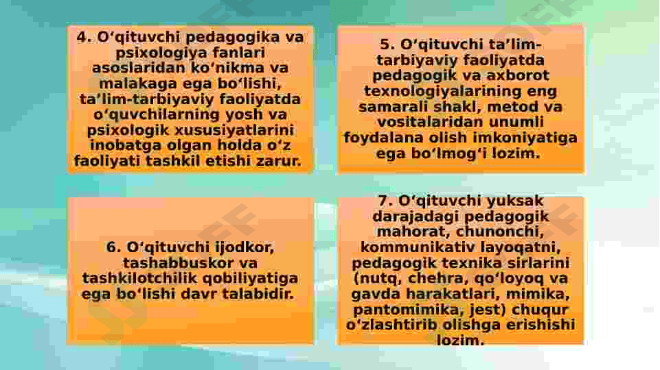O’qituvchining ta’ilm jarayonidagi mahorati 5