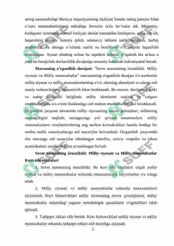 Sovet tuzumining òrnatilishi: Milliy siyosat va Milliy munosabatlar 5