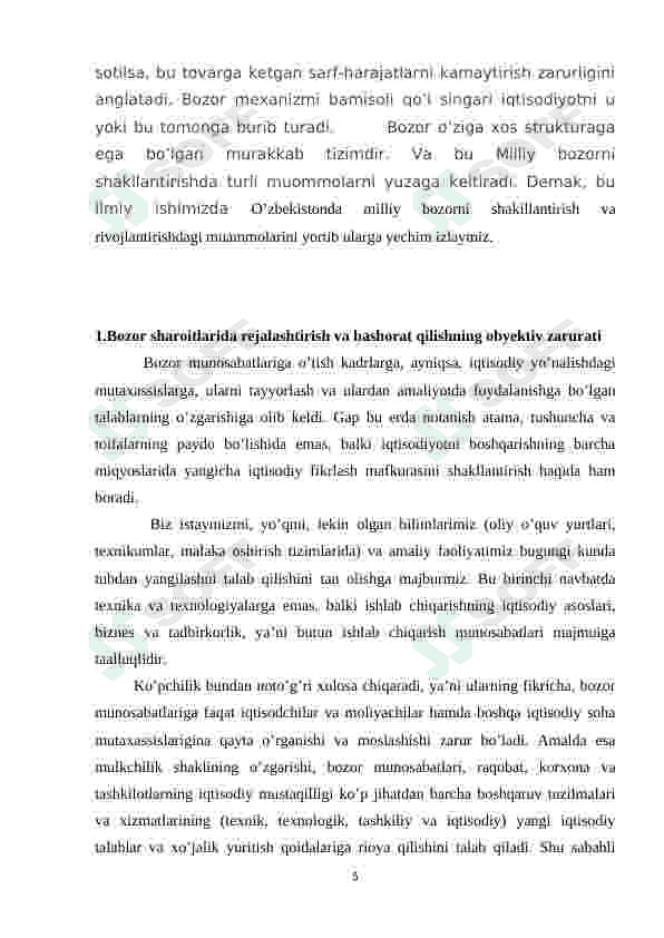O‘zbekistonda milliy bozorni shakillantirish va rivojlantirish muammolari 5