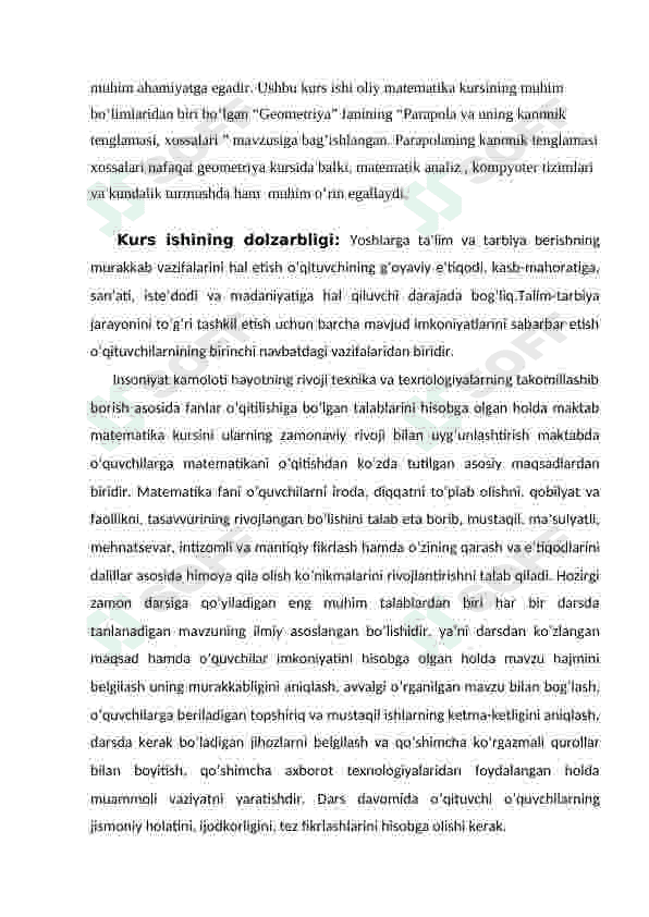 Parabola va uning kanonik tenglamasi, xossalari 5