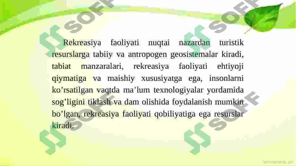 Mintaqalarning turistik resurlarini tasniflash usullari 5